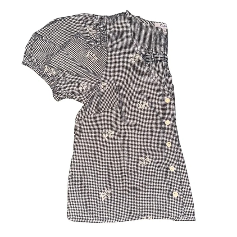 Madewell Black Gingham Floral Blouse S Embroidered Puff Sleeve Cottagecore Top